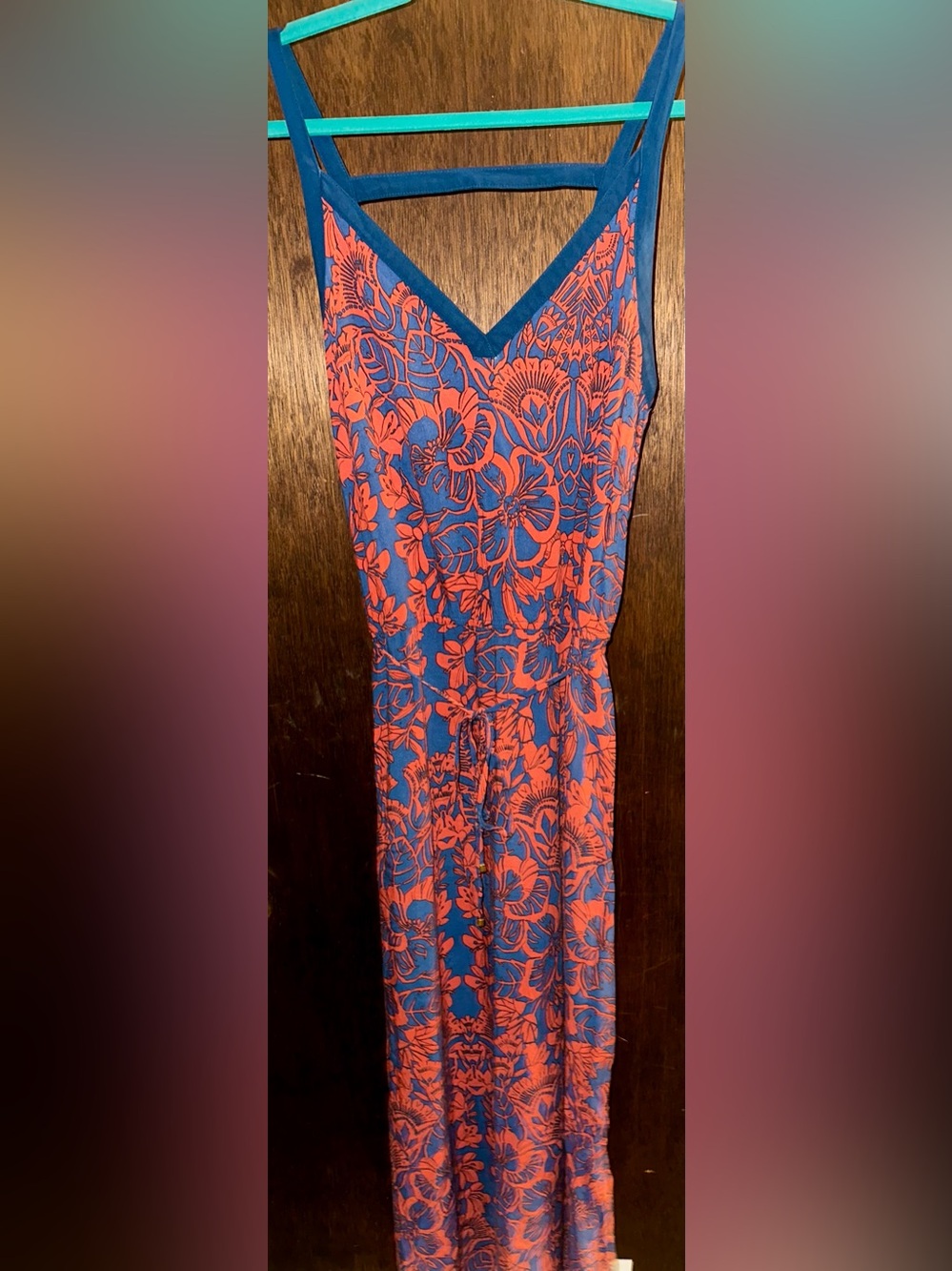 Blue and Coral Floral Maxi Dress